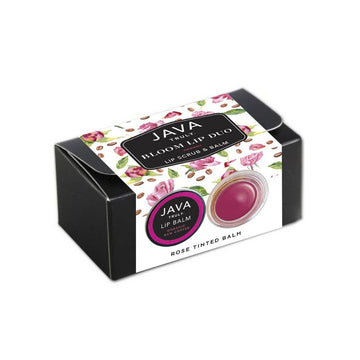 Bloom Lip Duo containing Rose lip Scrub and Lip balm in a box