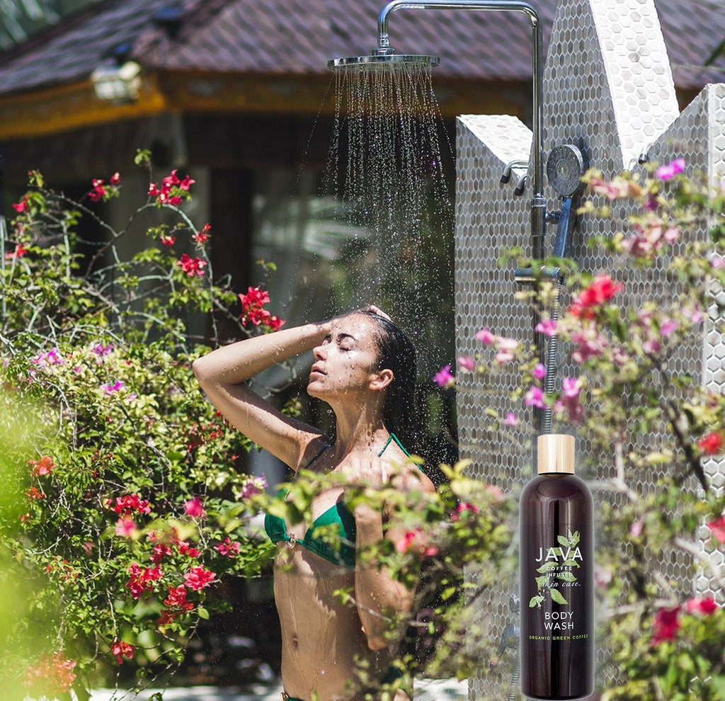 Hand and Body wash in an outdoor shower - clean,  green ingredients